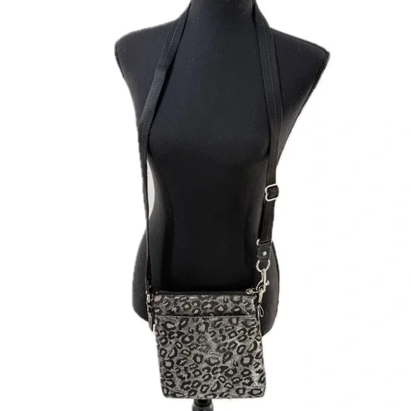 Coach Ocelot Leopard Print Crossbody Bag with Compact Wallet Black/Silver Fabric - Picture 13 of 17